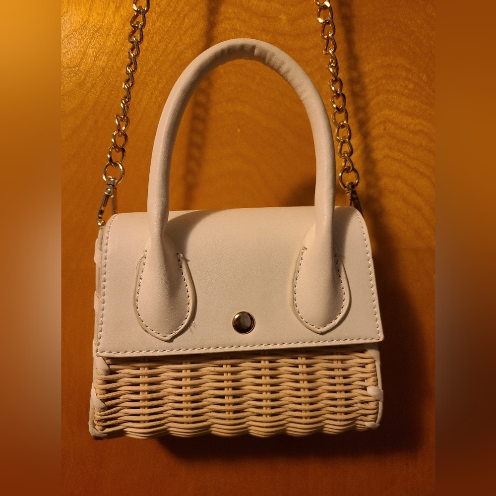Olivia Miller Felix handbag, white and straw, mini crossbody